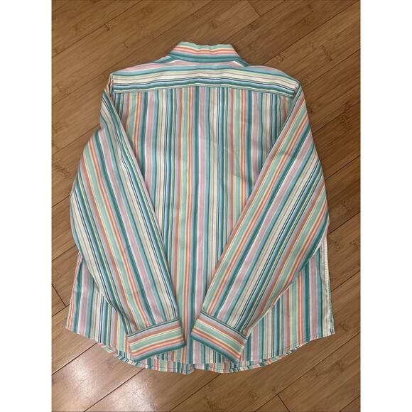 Lauren Ralph Lauren Button Up Shirt Vertical Striped Preppy Effortless Sz PL - Picture 5 of 5